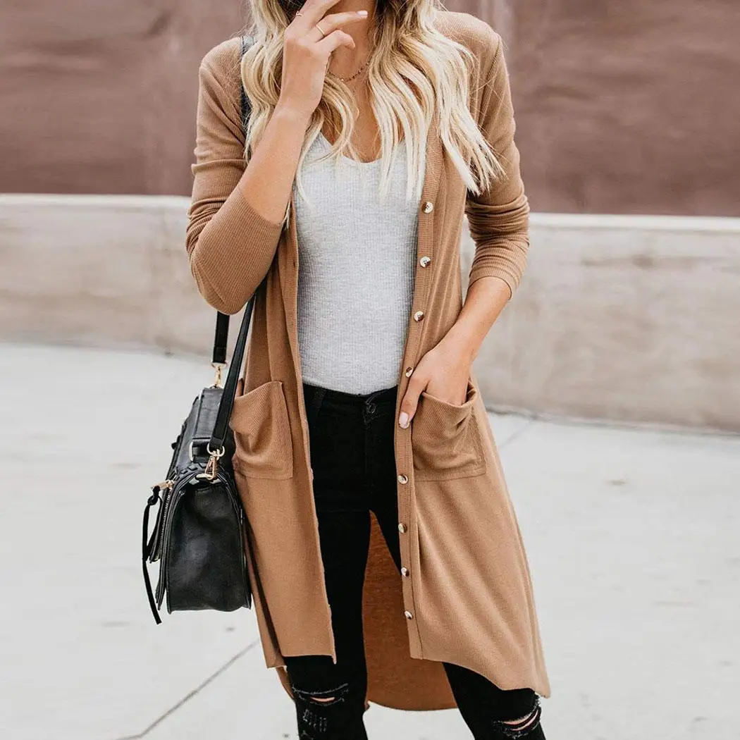 Women Fashion V Neck Long Sleeve Solid Single Knee Length Breasted Winter, Autumn Causal Knitted Cardigan
Women Fashion V Neck Long Sleeve Solid Single Knee Length Breasted Winter, Autumn Causal Knitted Cardigan