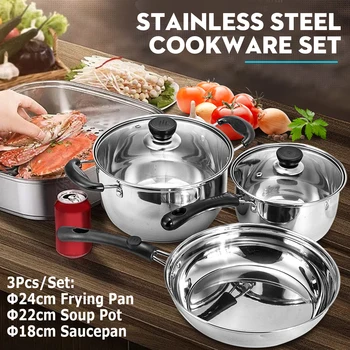 3PCS/Set Cookware Set Kitchen Stainless Steel Soup Pot & Saucepan Induction Safe Double Base Frying Pan Saucepan With Glass Lid
3PCS/Set Cookware Set Kitchen Stainless Steel Soup Pot & Saucepan Induction Safe Double Base Frying Pan Saucepan With Glass Lid
