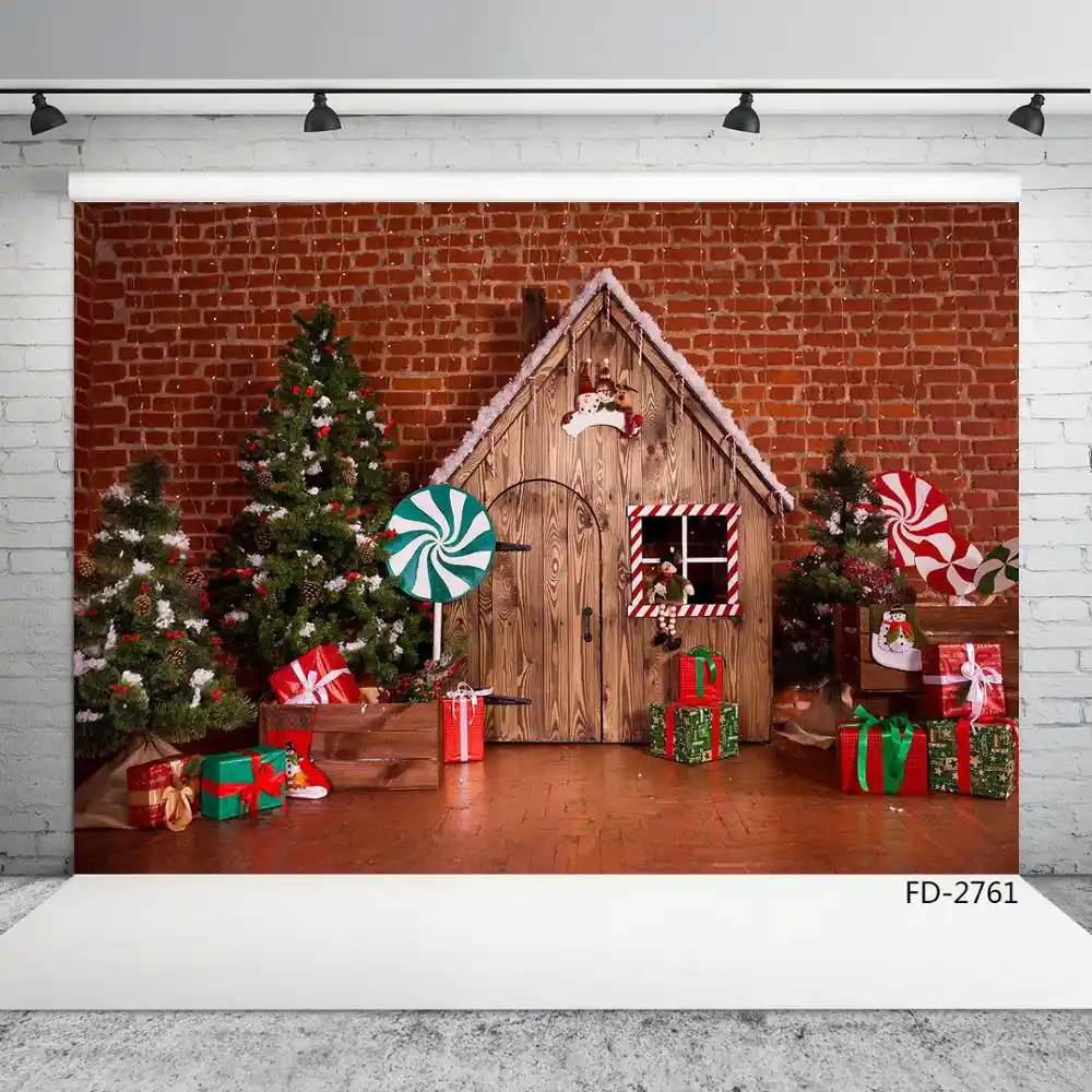 brick wall wooden cabin gifts christmas photography backdrop
