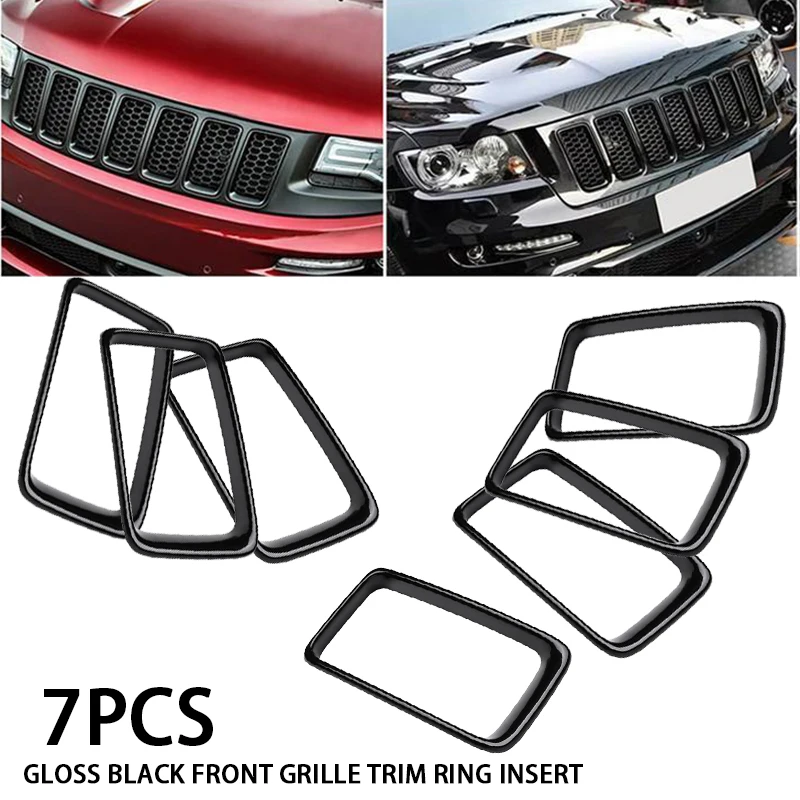 Mayitr 7pcs/set Black ABS Front Grille Trim Ring Insert Fit For Jeep Grand Cherokee 2014-2016