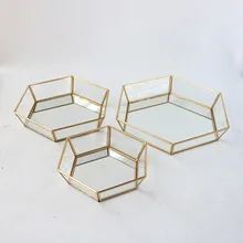 ガラスプレート銅側ドレッサー収納整理 Teapoy テーブルキャンディー皿斜め六角形ツール展示トレイ 15611(China)