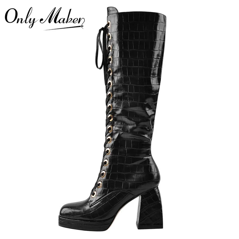Onlymaker Women's Square Toe Lace Up Black Red Platform Zipper Knee High Boots Big Size Suede Boots For Winter
Onlymaker Women's Square Toe Lace Up Black Red Platform Zipper Knee High Boots Big Size Suede Boots For Winter