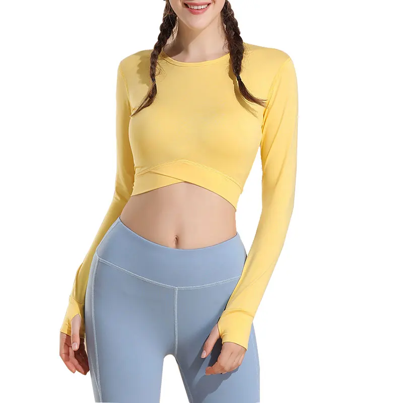 New Women Long Sleeve Shirts Exposed Navel Gym Training Tees Breathable Sports Shirts 
New Women Long Sleeve Shirts Exposed Navel Gym Training Tees Breathable Sports Shirts