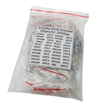 255PCS 1N4001 1N4004 1N4007 1N5408 UF4007 FR307 1N5819 1N5822 6A10 10A10 Fast Switching Rectifier Schottky Diode Assorted Kit
255PCS 1N4001 1N4004 1N4007 1N5408 UF4007 FR307 1N5819 1N5822 6A10 10A10 Fast Switching Rectifier Schottky Diode Assorted Kit