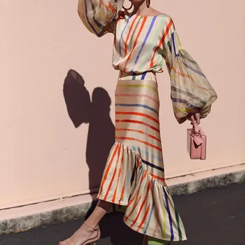 Women O-Neck Striped Boho 2 Piece Set Elegant Puff Sleeve Women's Set England Style Party Irregular Casual 2 Piece Outfits
Women O-Neck Striped Boho 2 Piece Set Elegant Puff Sleeve Women's Set England Style Party Irregular Casual 2 Piece Outfits