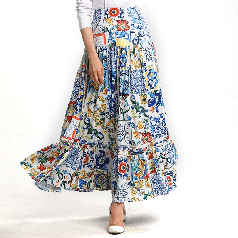OUSHANG long skirt Women's elegant blue and white porcelain print bohemian casual Maxi skirt High quality 2020 fashion summer
OUSHANG long skirt Women's elegant blue and white porcelain print bohemian casual Maxi skirt High quality 2020 fashion summer