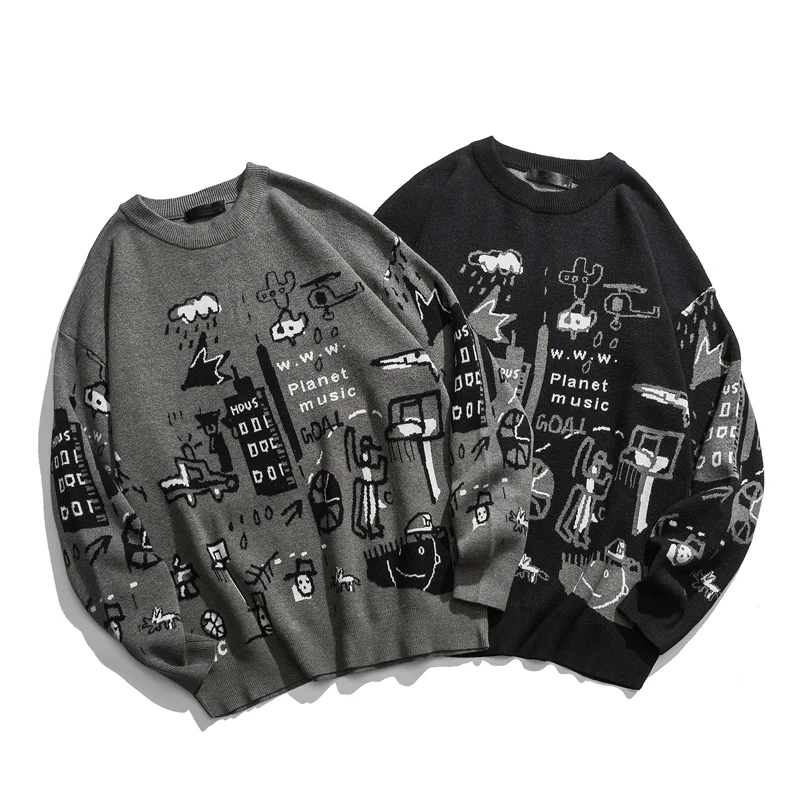 FREE SHIPPING Sweater Cartoon Vintage Print JKP4452 FREE SHIPPING Sweater Cartoon Vintage Print JKP4452