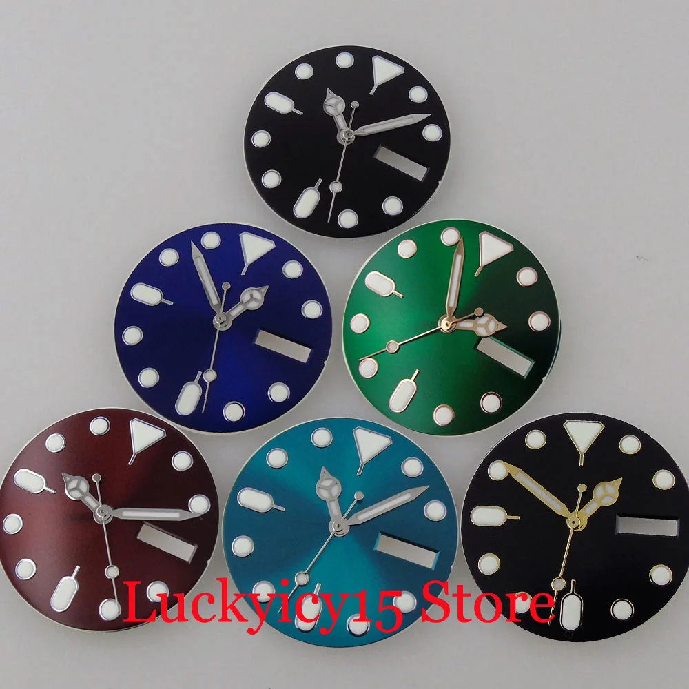 

Запчасти для часов BLIGER, модификация деталей, подходит для NH36A NH36 28,5 мм Sunburst, черный/синий/зеленый циферблат часов, светящийся циферблат, ручной набор, окно с двойной датой