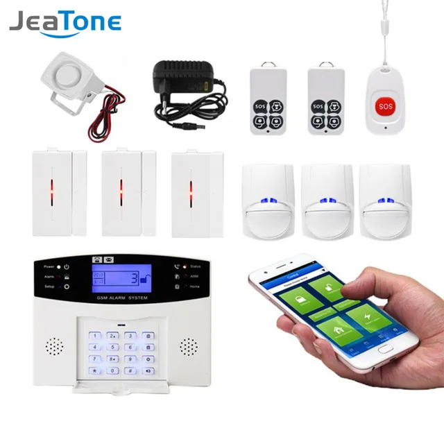 

Jeatone Wireless Home Security GSM Alarm System Intercom PIR Sensor Door Window Sensor Remote Control IOS Android APP Control