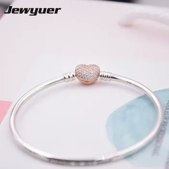 New 925 sterling silver Bangles Bracelets with rose gold heart clip fit charms beads DIY for women fine Memnon Jewelry YSZ062
New 925 sterling silver Bangles Bracelets with rose gold heart clip fit charms beads DIY for women fine Memnon Jewelry YSZ062