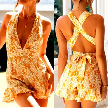 Brand New Sexy Rompers Women Vintage Floral Print V Neck Bandage Bodysuits Belted Backless Cross Dresses Holiday Beach Wear
Brand New Sexy Rompers Women Vintage Floral Print V Neck Bandage Bodysuits Belted Backless Cross Dresses Holiday Beach Wear