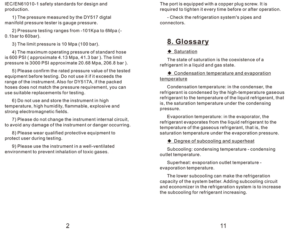 DUOYI Refrigeration Digital Manifold Pressure Gauge Set Vacuum Pressure Meter Testing HVAC Temperature Tester DY517 PK TESTO 550