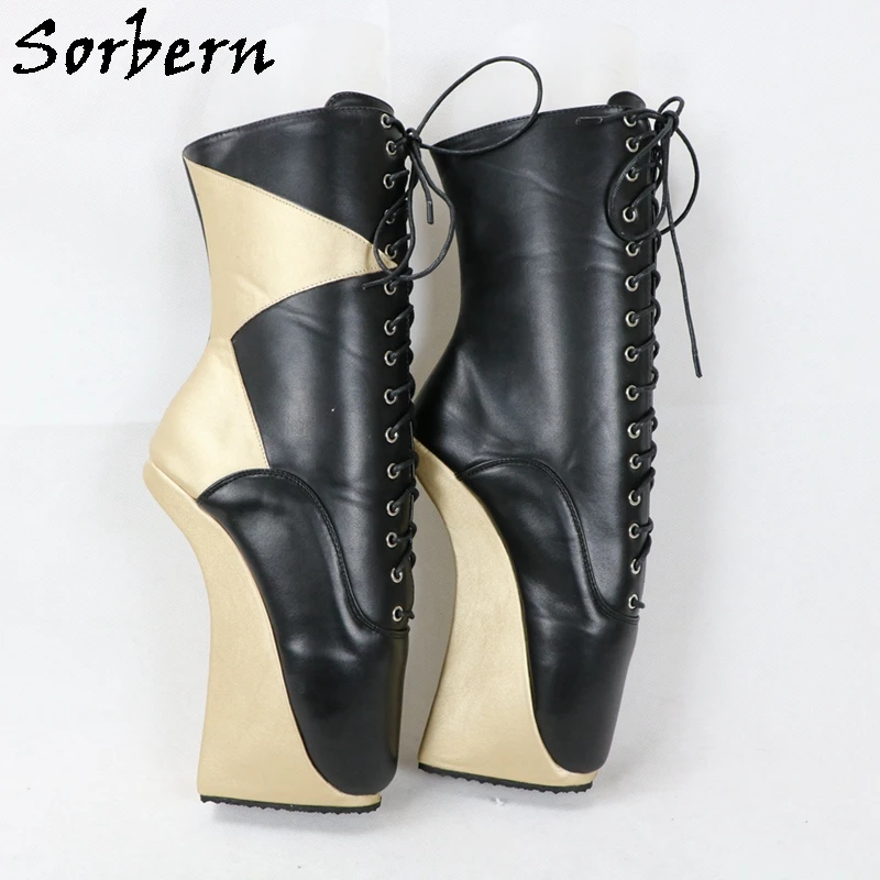 

Sorbern Fetish Ballet Boots Unisex Ankle High Heelless Lace Up Patchwork Short Booties Ladies No Heel Queens Bdsm Beginner