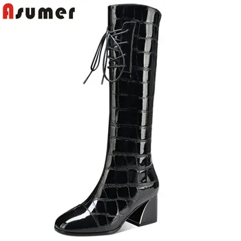ASUMER 2020 new arrival knee high boots women patent leather high heels dress party shoes autumn winter long boots woman
ASUMER 2020 new arrival knee high boots women patent leather high heels dress party shoes autumn winter long boots woman