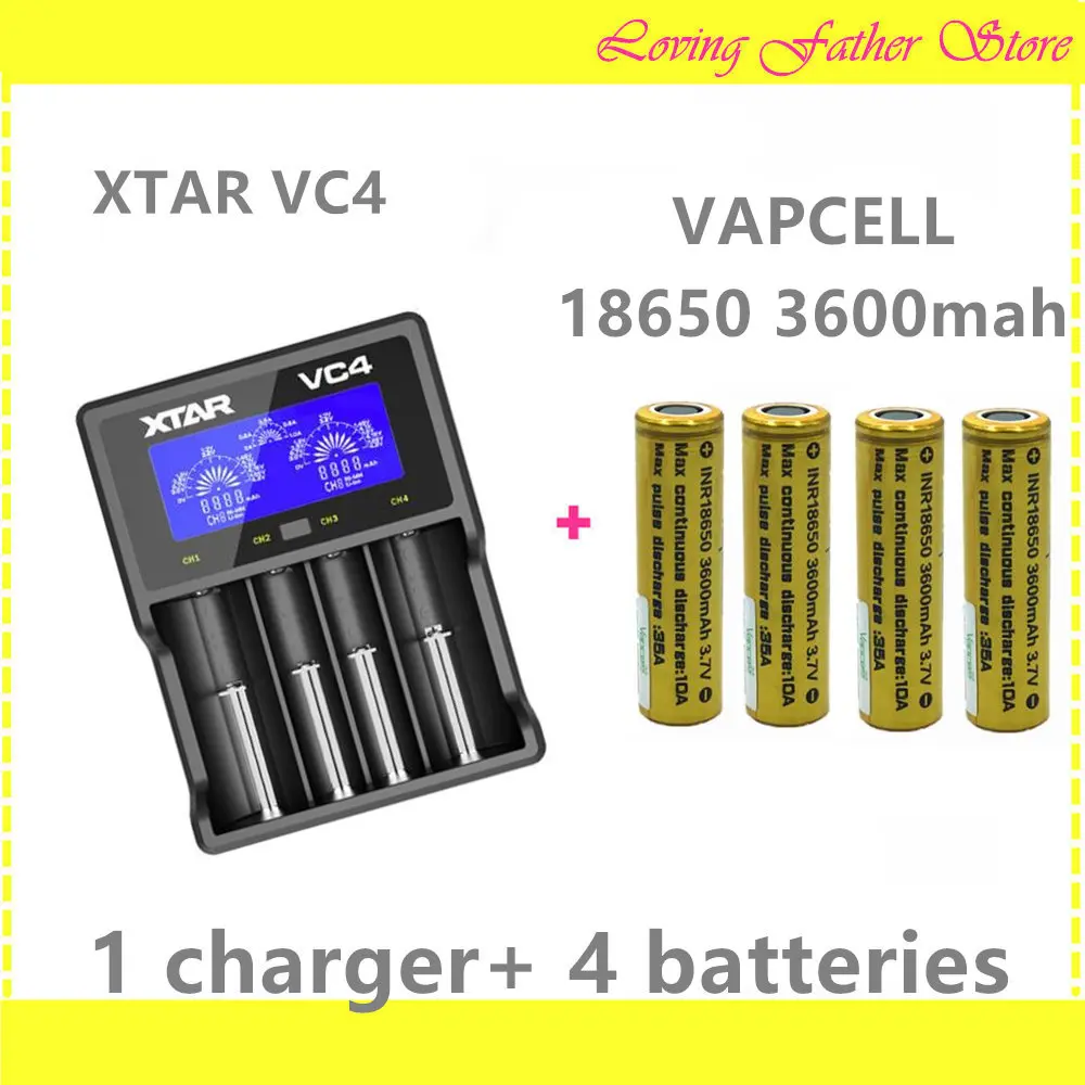 4 pcs EFAN VAPCELL 18650 3600mah rechargeable batteries and 1 pcs XTAR VC4 lithium 4 slots rechargeable battery charger
4 pcs EFAN VAPCELL 18650 3600mah rechargeable batteries and 1 pcs XTAR VC4 lithium 4 slots rechargeable battery charger