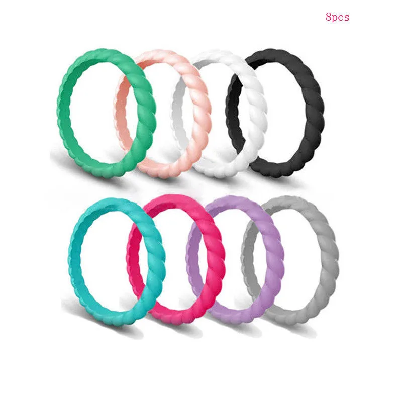 8pcs Women Silicone Wedding Band Ring Thin-Silicone Stackable Rings Comfort Fit Sparkle Rubber Elegant Flexible | Украшения и