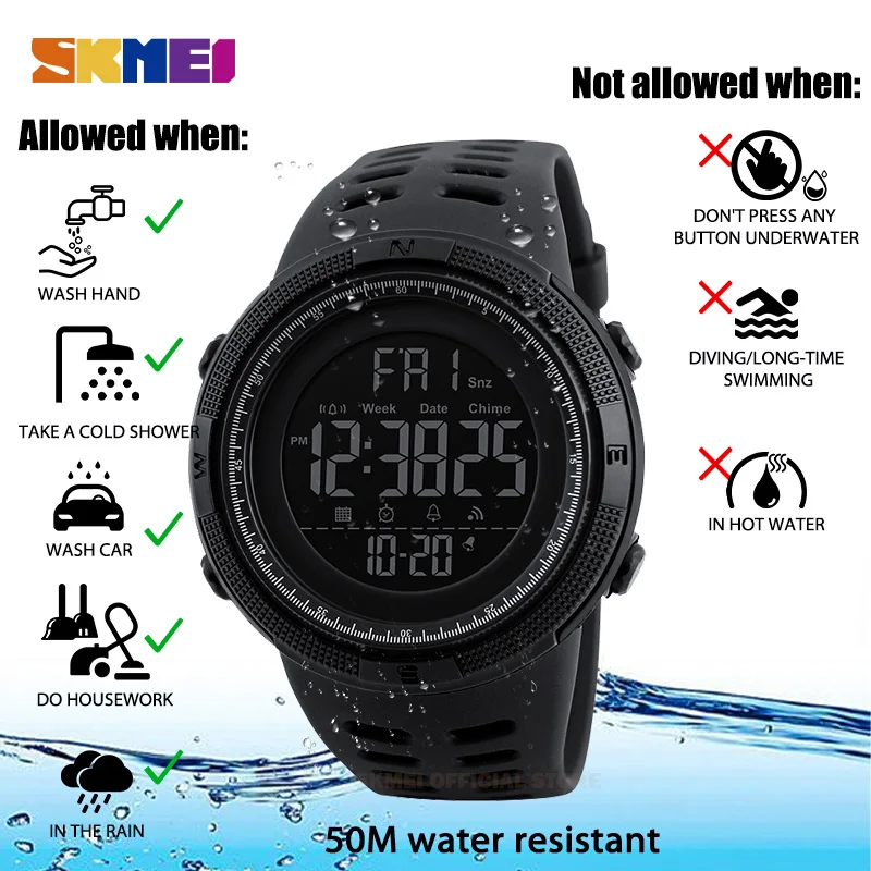 Fashion Outdoor Sport Watch Men Multifunction Watches Alarm Clock Chrono 5Bar Waterproof 50M Digital Watch reloj hombre 1251
Fashion Outdoor Sport Watch Men Multifunction Watches Alarm Clock Chrono 5Bar Waterproof 50M Digital Watch reloj hombre 1251