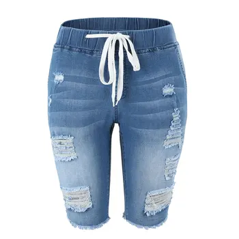Summer Denim Ripped Shorts Women Blue Drawstring Closure Distressed Knee Length Stretch Short Jeans 2020
Summer Denim Ripped Shorts Women Blue Drawstring Closure Distressed Knee Length Stretch Short Jeans 2020