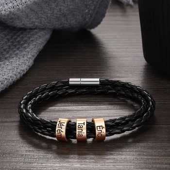 Personalized Leather Bracelet with Rose Gold beads Customized Name Bracelets Magnetic Clasp Bracelets & Bangle Father's Day Gift
Personalized Leather Bracelet with Rose Gold beads Customized Name Bracelets Magnetic Clasp Bracelets & Bangle Father's Day Gift