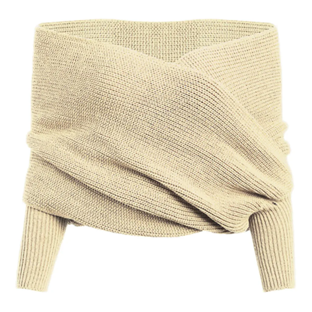 Jaycosin Fashion Casual Simple Lady Long Sleeve Cross Shoulders Cape Sweater Stylish Comfortable Soft Solid Color Blouse