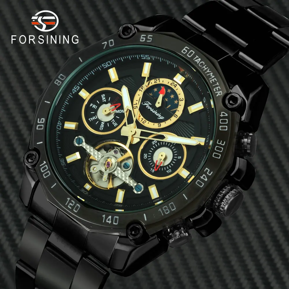 Luxury Brand Mechanical Watches FORSINING Tourbillon Automatic Watch Men Sun Moon Display Stainless Steel Skeleton Wristwatches
Luxury Brand Mechanical Watches FORSINING Tourbillon Automatic Watch Men Sun Moon Display Stainless Steel Skeleton Wristwatches