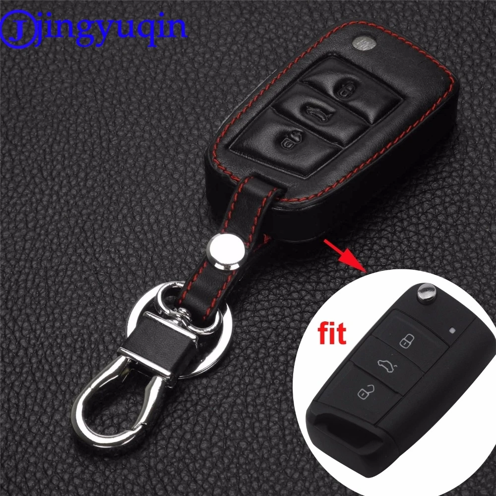 Кожаный чехол для ключей jingyuqin Volkswagen VW Golf 7 GTI R MK7 Tiguan 2017 Skoda Octavia A7 Seat Leon Ibiza|key cover golf