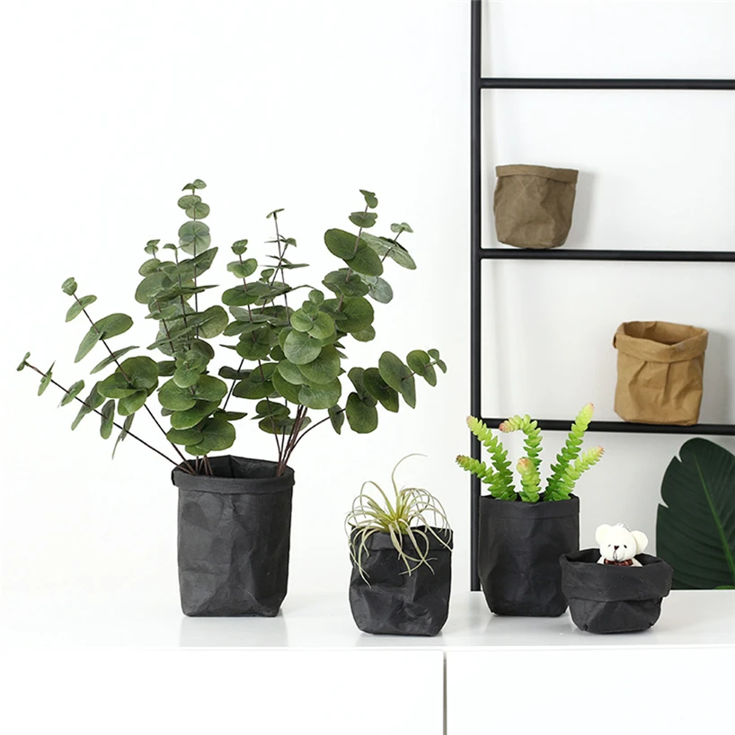 Washable kraft paper bag plant flower pot multifunctional portable simple home garden storage bag save space reuse