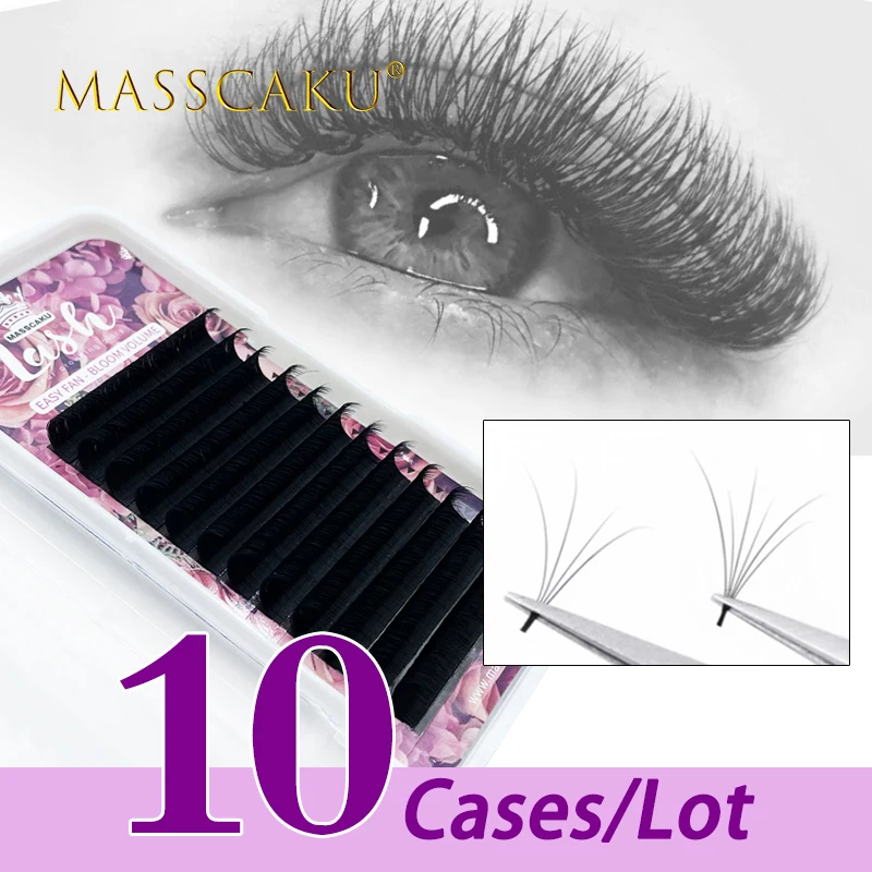 

MASSCAKU 10case/lot Custom private label lashes easy fanning volume mega eyelashes extension supplies make up blooming fans lash