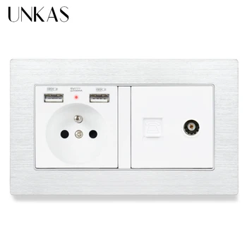 UNKAS Aluminum Brushed Panel French Standard Socket with 2 USB Charge Port +Female TV Connector and RJ11 Telephone Connector
UNKAS Aluminum Brushed Panel French Standard Socket with 2 USB Charge Port +Female TV Connector and RJ11 Telephone Connector