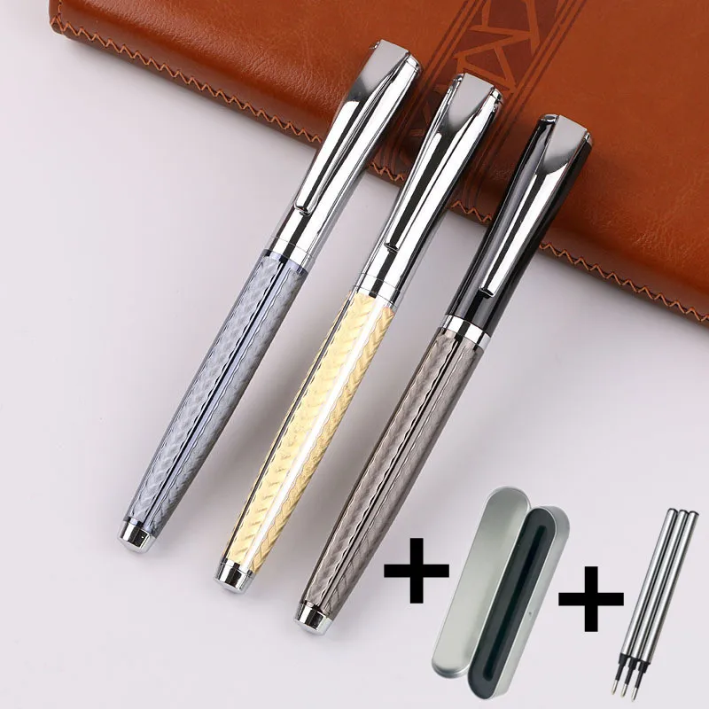 

1 Metallic Ballpoint Pen 3 Refills Gift Box Vintage Beige Boys Gilrs Signature Contract School Grey Gel Pen Student Stationery