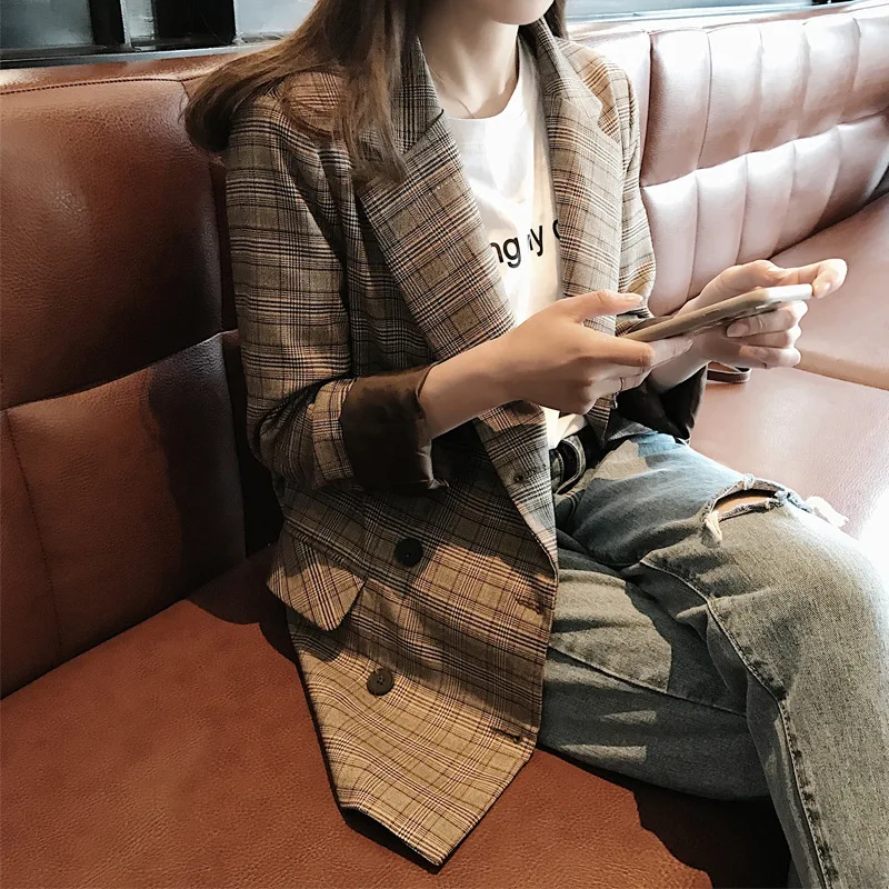 England Retro Plaid Small Suit Women's Short Coat 2019 Spring And Autumn New Style Slimming Double Breasted Versatile Suit
England Retro Plaid Small Suit Women's Short Coat 2019 Spring And Autumn New Style Slimming Double Breasted Versatile Suit