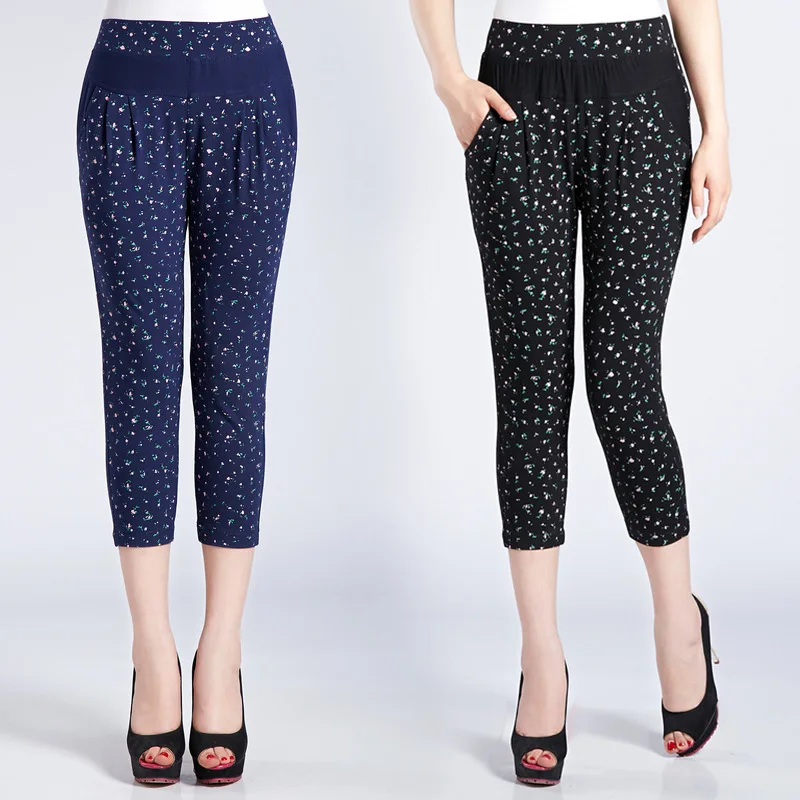 Middle-aged WOMEN'S Pants Summer Capri Pants Ultra-stretch Leggings Mom Shorts Harem Pants Flower Pants 
Middle-aged WOMEN'S Pants Summer Capri Pants Ultra-stretch Leggings Mom Shorts Harem Pants Flower Pants