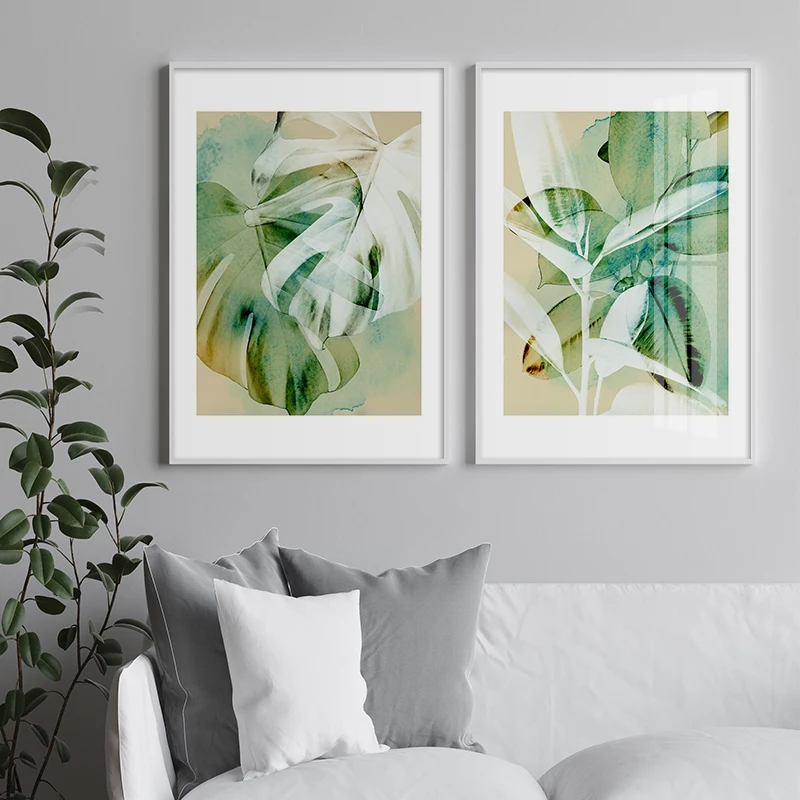 

Green White Tropical Plant Leaf Abstract Poster Nordic Canvas Print Wall Art Painting Modern Picture Living Room Home Decoration