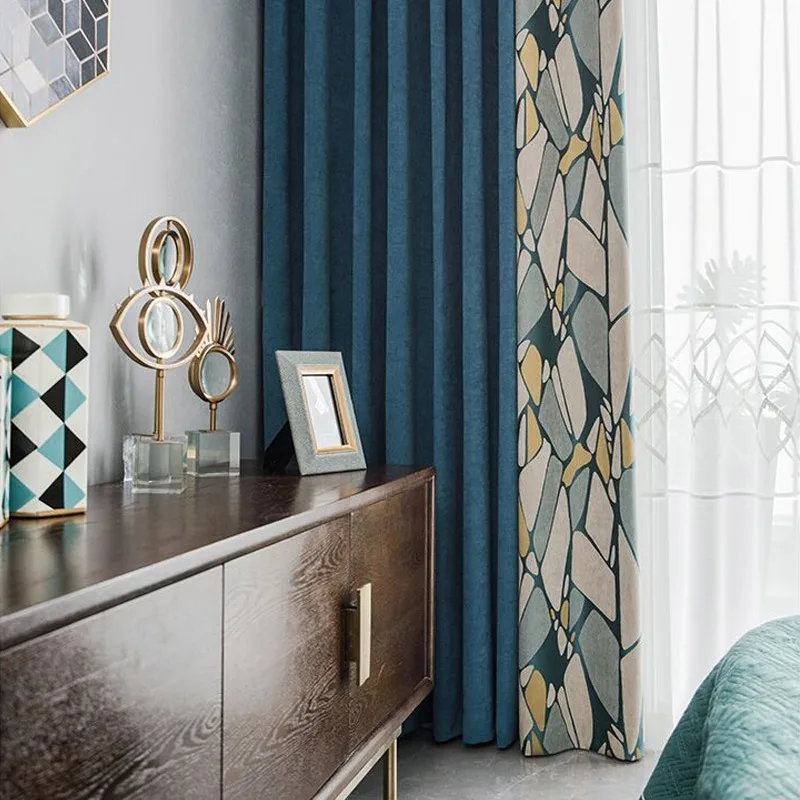 Custom curtains Nordic modern high quality Chenille blue geometry splice bedroom window cloth blackout curtain M717
Custom curtains Nordic modern high quality Chenille blue geometry splice bedroom window cloth blackout curtain M717
