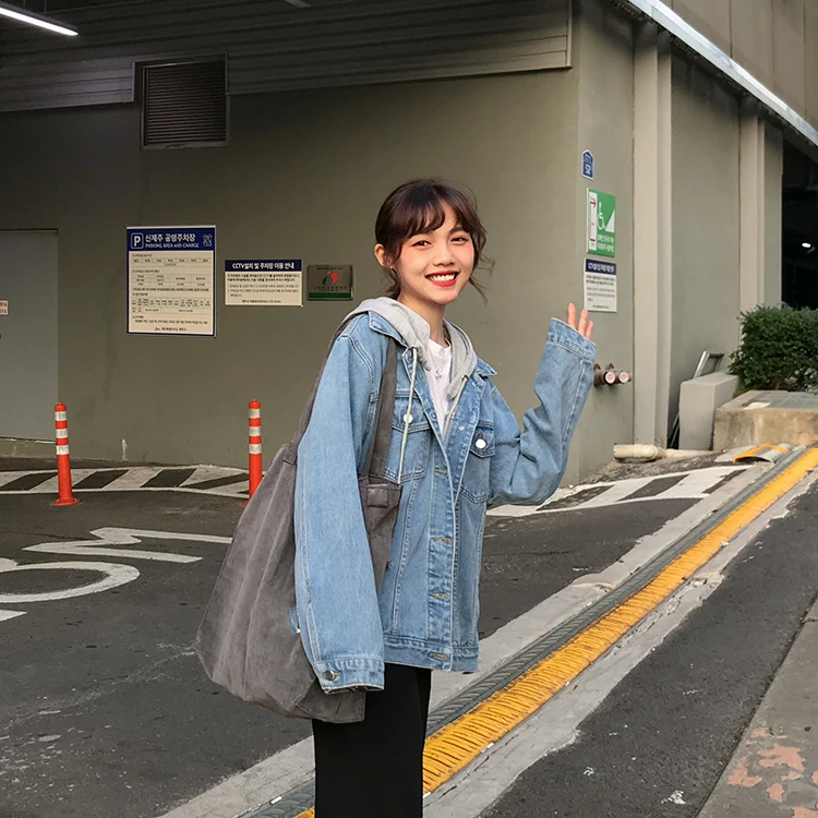 Colorfaith New 2020 Autumn Winter Women Denim Jacket Outerwear Hooded High Street Fashionable Korean Style Jeans Tops JK8303