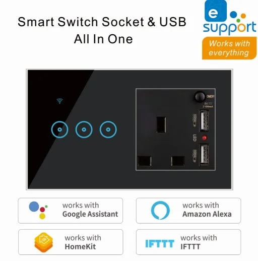 High Quality 2 In 1 Wall Smart Switch Socket Tempered Glass Touching Button Wall Smart Light Controlling Panel 2USB
High Quality 2 In 1 Wall Smart Switch Socket Tempered Glass Touching Button Wall Smart Light Controlling Panel 2USB