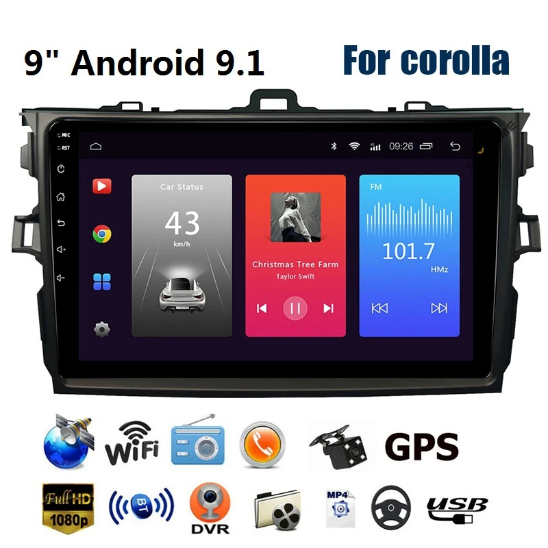 Автомобильный мультимедийный плеер 9 дюймов Android 1 для Toyota Corolla 2008 2009 2010 2011 2012 2013