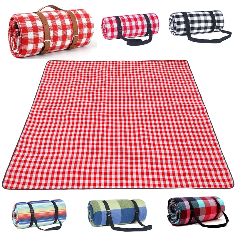 

2M Portable Red White Grid Foldable Picnic Mat Outdoor Camping Tent Travel Pad Thicken Moisture-Proof Beach Mat Machine Washable