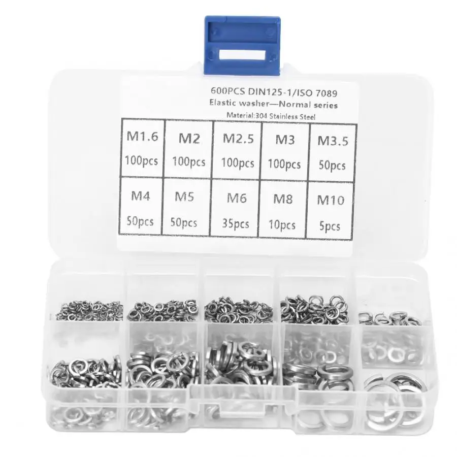 600PCS Stainless Steel Washer Elastic Washer Assortment Kit for shaft fastener M1.6~M10
600PCS Stainless Steel Washer Elastic Washer Assortment Kit for shaft fastener M1.6~M10