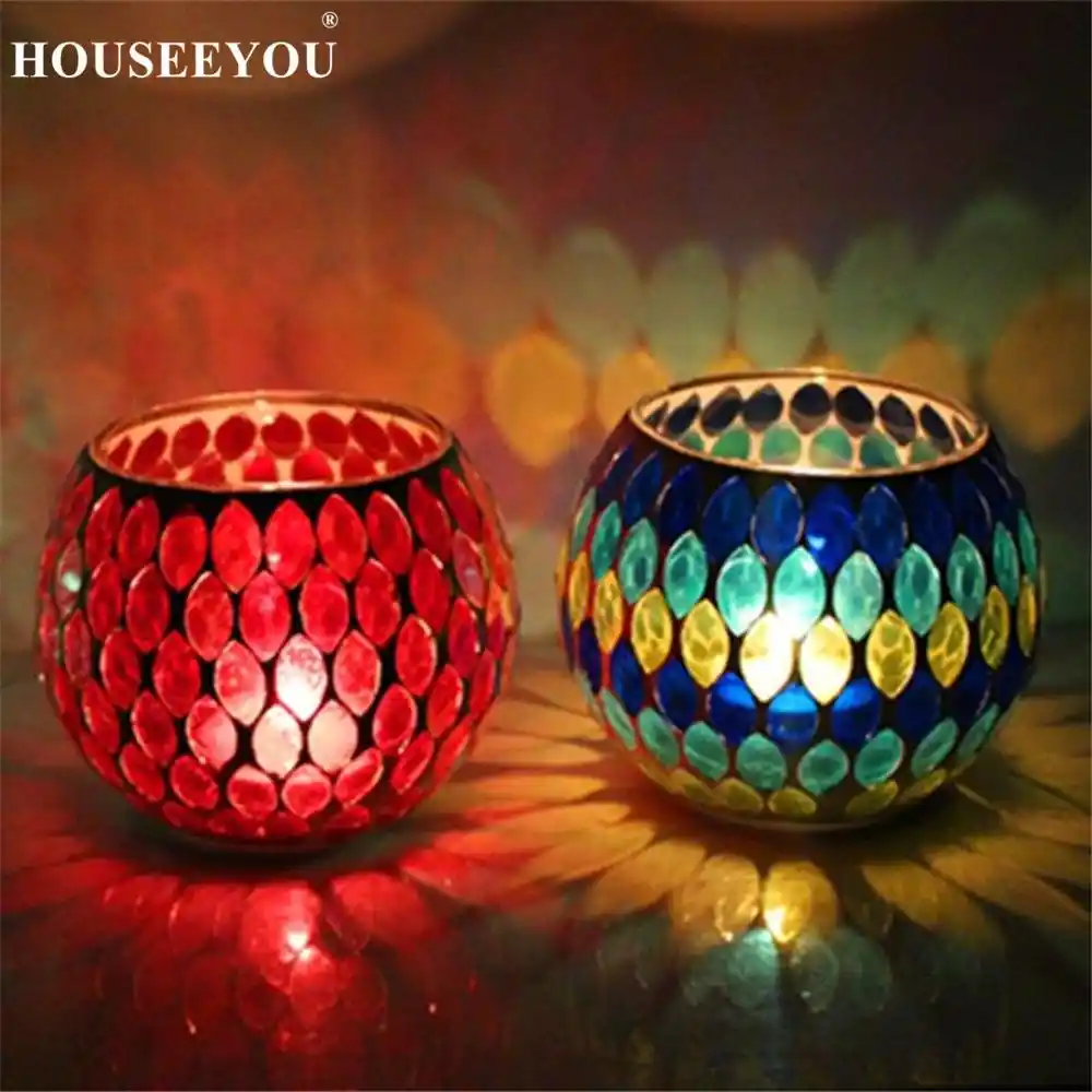 handmade bohemia mosaic stained glass candle holder romantic