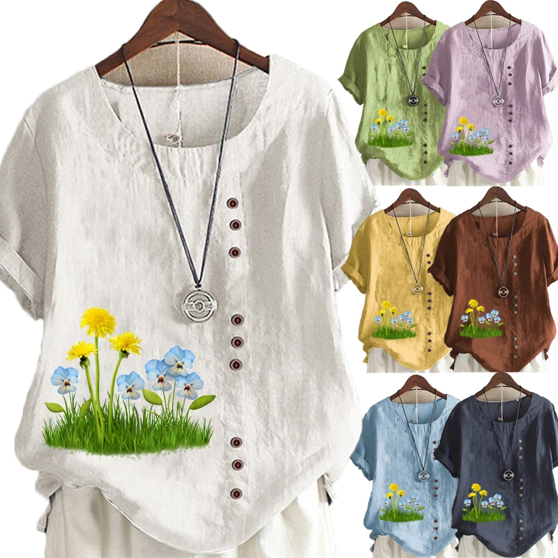 

Summer Fashion Women Clothing Round Neck Flower Printed Shirt Short Sleeve Casual Blouse Chinese Styles Tops & T-Shirts