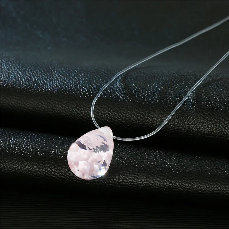 Mermaid Tear Necklaces Water Drop Crystal Choker Necklaces Transparent Fishing Line Invisible Chain Necklaces Collier Wholesale (5)