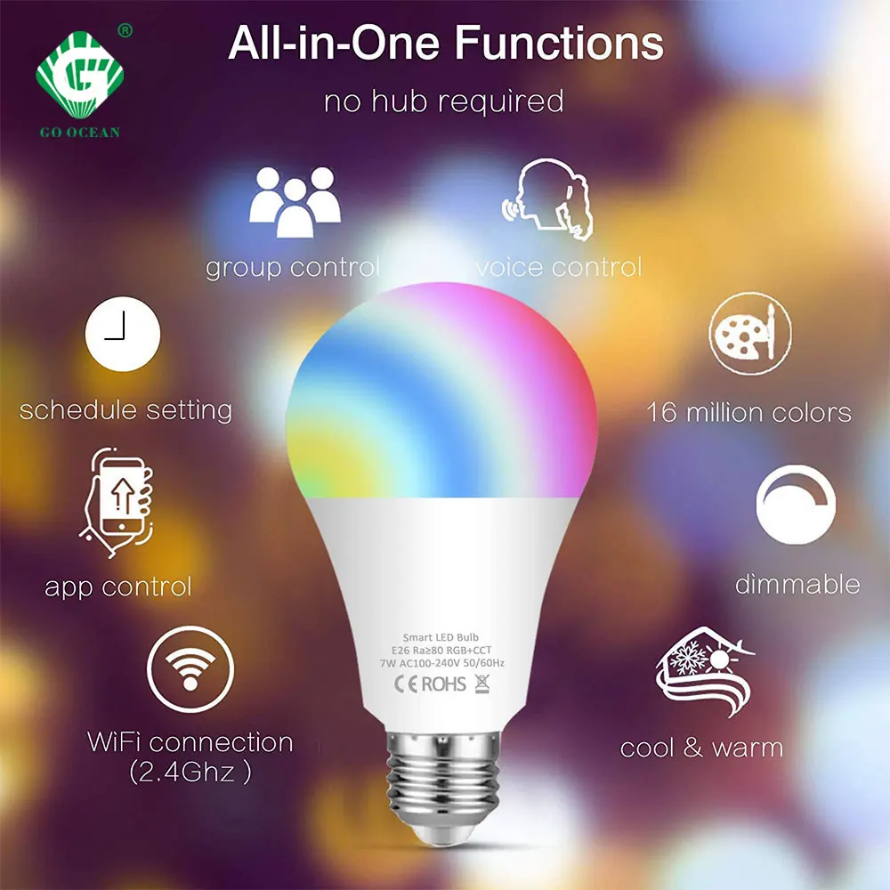 Dimmable 10W WIFI Smart Bulb LED Lamp B22 E27 App Alexa Google Timing Voice Control 16 Colors Energy Saving Night Lampada Bulbs
Dimmable 10W WIFI Smart Bulb LED Lamp B22 E27 App Alexa Google Timing Voice Control 16 Colors Energy Saving Night Lampada Bulbs