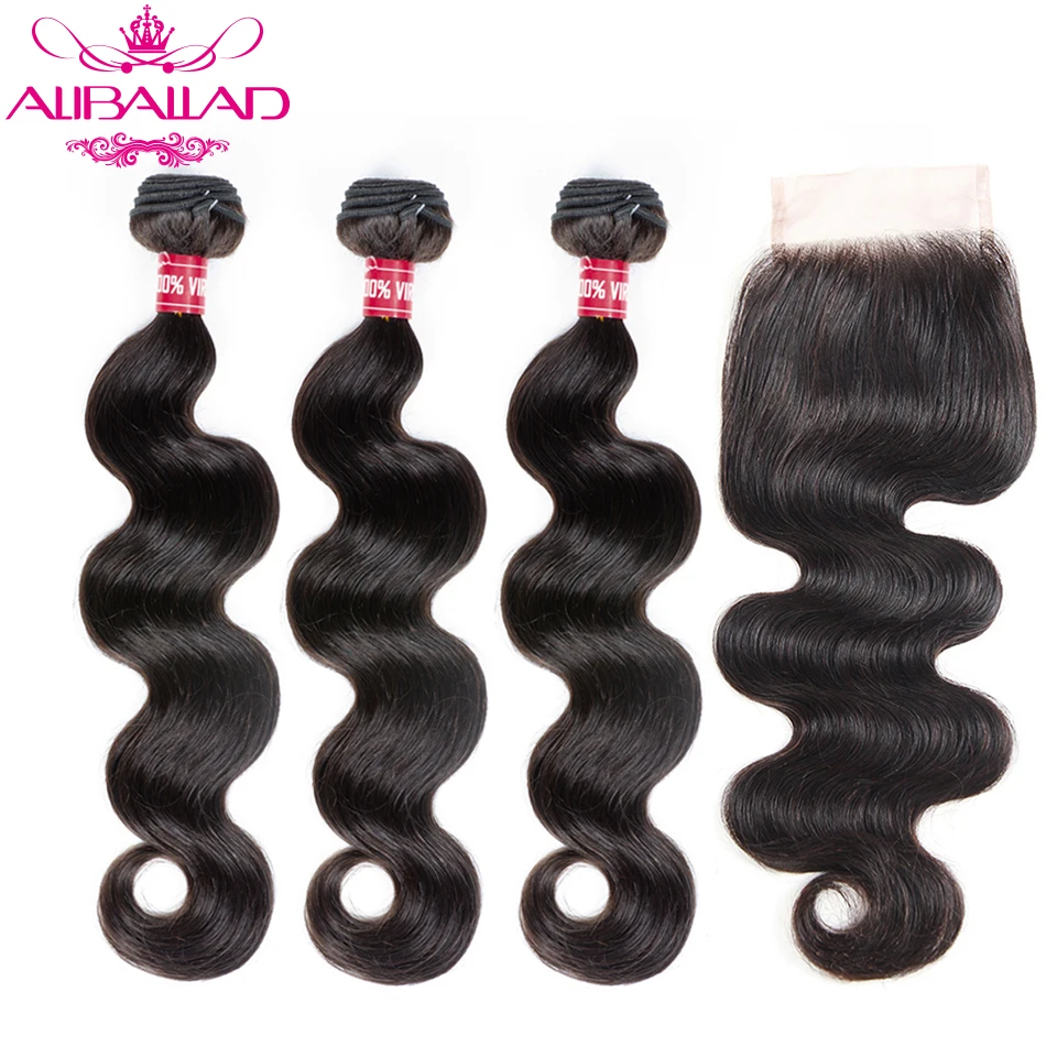 Aliballad Hair Brazilian Body Wave Bundles With Closure Natural Color Weave Remy Human Hair 3 Bundles With 4*4 Lace Closure
Aliballad Hair Brazilian Body Wave Bundles With Closure Natural Color Weave Remy Human Hair 3 Bundles With 4*4 Lace Closure