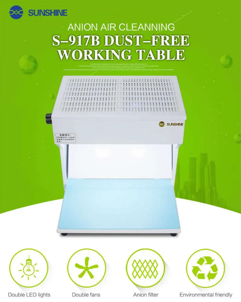 Newest protable SUNSHINE s-917B adjustable wind dust-free cleaning working table with led light
Newest protable SUNSHINE s-917B adjustable wind dust-free cleaning working table with led light