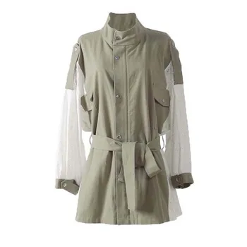 2019 Casual Women Autumn High Neck Windbreaker Trench High Waist With Belt Female Coat Loose Patchwork Lace Spliced Trench Coat
2019 Casual Women Autumn High Neck Windbreaker Trench High Waist With Belt Female Coat Loose Patchwork Lace Spliced Trench Coat