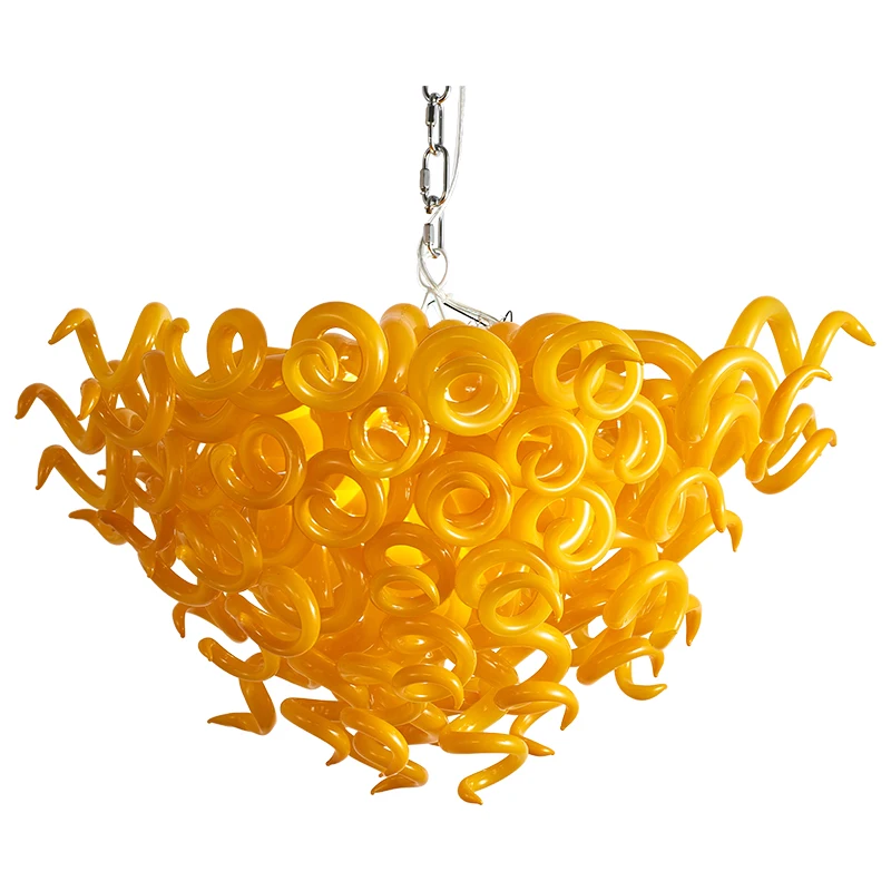

Modern LED Chandelier European Style Lustres Rectangular Lemon Yellow Hanging Murano Glass Light Fixture Home Kitchen Lamps