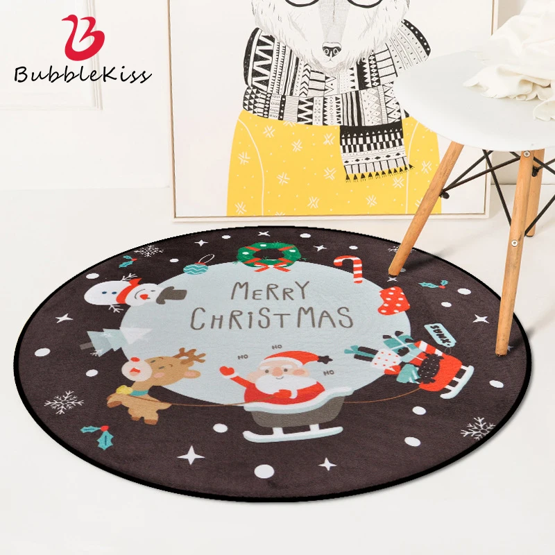 

Bubble Kiss Round Carpet Cartoon Pattern Carpets For Living Room Bedroom Decoration Rug Non-Slip Santa Claus Bedside Area Rug