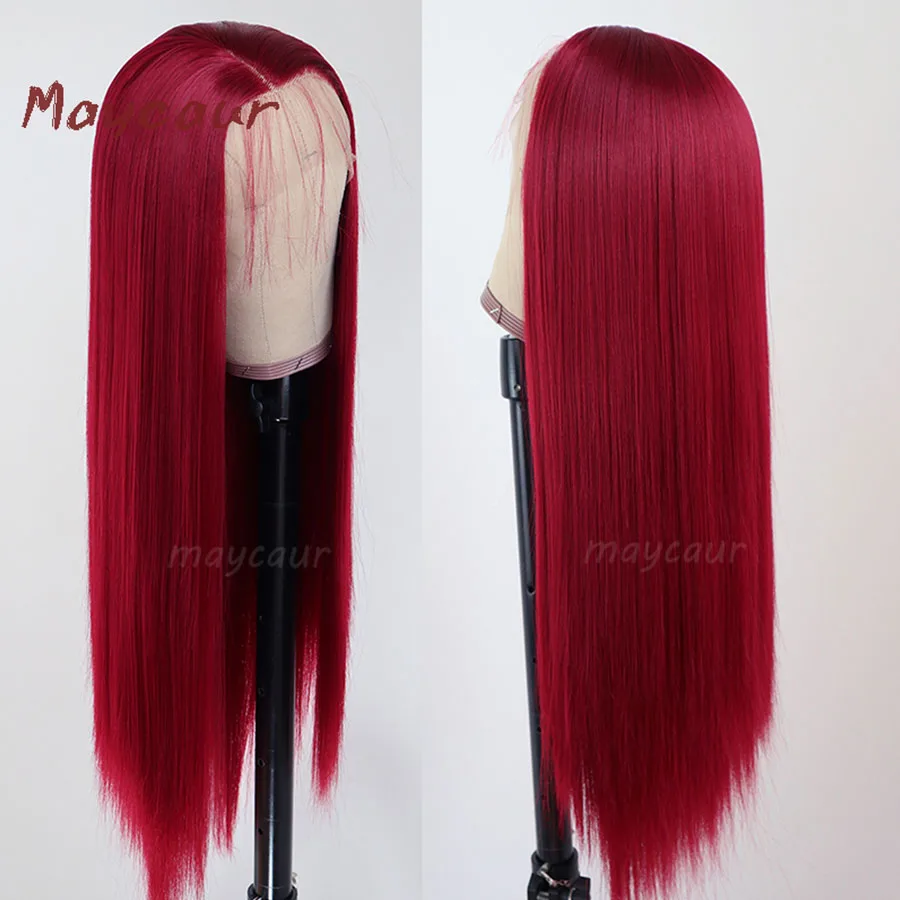 Maycaur RD900 Red Color Wig Long Straight Synthetic Lace Front Wigs with Natural Baby Hair Heat Resistant Wigs for Black Women (4)