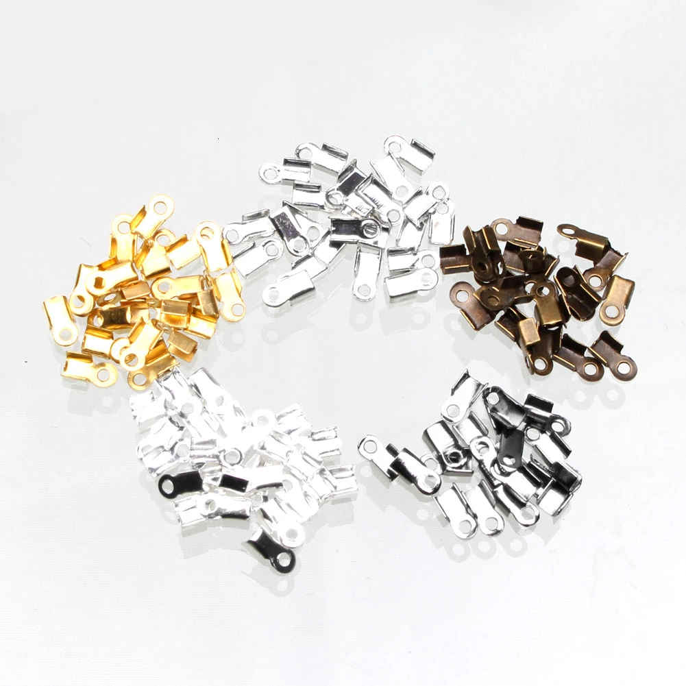 Фото 200pcs Leather Cord End Caps Beads Clasps Crimp Silver/Gold/Antique Bronze Color Connectors for Jewelry Making | Украшения и
